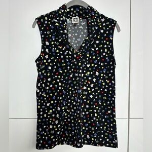 Anne Klein Sleeveless Blouse Confetti Print Size Small Office Wear to Work